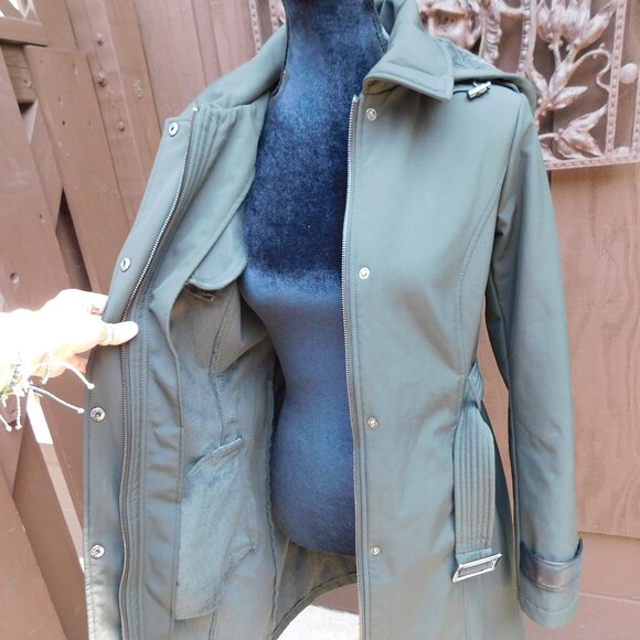 Michael Kors S Black Weatherproof Fleece Lined Hooded Zip Up Belted Coat - Picture 9 of 9